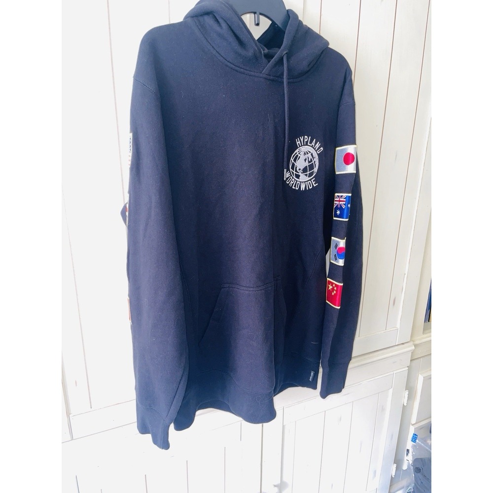 Hypland Worldwide Flags Hoodie Black L International Flag Patch Streetwear